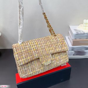 Borsa di lana colorata 25 cm Borsa a tracolla da donna alla moda in tweed Diamante Oro Hardware Metallo Bottone a pressione Borsa di lusso matelasse Borsa a tracolla a catena Borse per il trucco Borsa