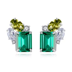 Emerald gemstone stud earrings S925 silver shiny zircon earrings European temperament niche design jewelry211R