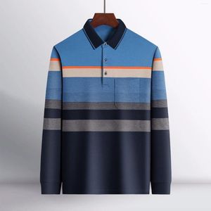 Polo da uomo di lusso di fascia alta Primavera e autunno 2024 Polo a maniche lunghe Casual in cotone con risvolto Striscia di marca Abbigliamento classico