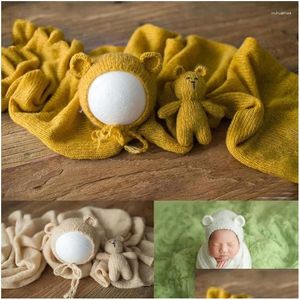 Caps Hats Baby Pography Props Wool Knitted Blanket Hat And Doll Born Po Prop Shoot Studio Accessories Drop Delivery Kids Maternity Dhx9Z