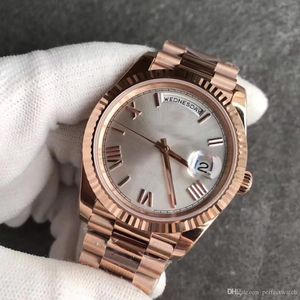 Nowy 18-karatowy róły złoto Paski męskie Watches Day White Face Prezydent 116-719 Automatyczne zegarki Men289c