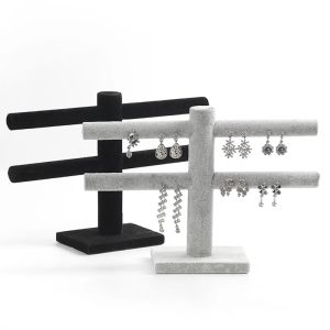 Stud Velvet Earring Holder Stand Rack Ice and Black 2 Tier Tbar Studörhängen Display Rack Stand Jewelry Organizer för butikslagring