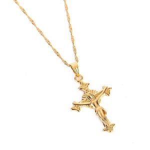 Högkvalitativ Jesus Head Cross Halsband Guldfärg 22K Charm Pendant For Women Men Jewelry Factory hela juvel Crucifix God174m