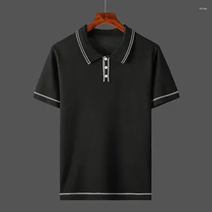 Polos masculinos estilo europeu de malha camiseta 2024 verão vintage camisa polo manga curta juventude casual turn-down colarinho topos d119