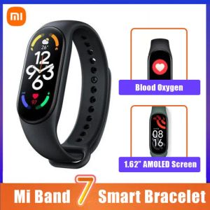 Corrente original mi banda 7 relógio inteligente bluetooth esportes à prova dwaterproof água monitoramento de freqüência cardíaca das mulheres dos homens pedômetro sono saúde xiaomi banda 7