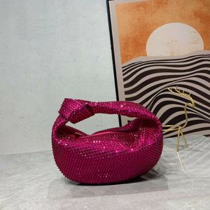 Borsa da pranzo scintillante con strass dorati di design, borsa da festa con perforazione a mano, manico con frizione annodata con diamanti brillanti, lettera stampata156w