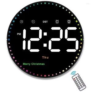 Wall Clocks Digital Large Clock With Remote 10Inch Colorful LED Display Time Date Temp Week