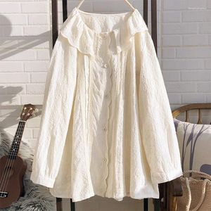 BLOUSES Women's Sweet Girl Ruffles Ollar Doll Shirt Loose Wide Long Sleeve brodered Cotton Chemise Femme Women Topps Casual Blusas Mujer