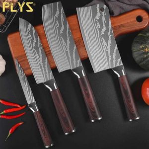 Kitchen Knives PLYS-Stainless Steel Kitchen Knives Set Portable Sharp Cooking Chef Knife Meat Cleaver Suitable For Outdoor Camping Picnic Q240226