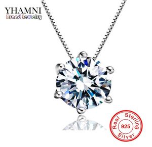 YHAMNI Alta qualità 15 ct Singolo diamante CZ trasparente 925 gioielli in argento sterling Collana di fidanzamento nuziale in argento con pendente R1268675381