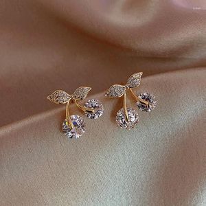 Stud Earrings Korean Fashion Crystal Cherry For Women Exquisite Zircon Leaves Rhinestone Earring Wedding Birthday Jewelry Gifts