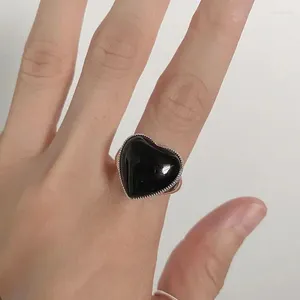 Cluster Rings VENTFILLE 925 Sterling Silve Black Agate Love Heart Ring For Women Girl Gift Punk Versatile Design Jewelry Drop