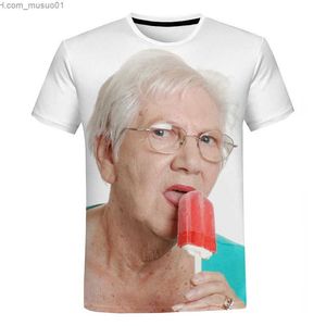 Herr t-shirts nya kreativa roliga 3D-tryck söt t-shirt mormor rolig is lolly casual skjorta lös överdimensionerad topl2402