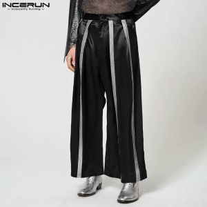 Spodnie Inderun Men szeroko nogi spodnie patchwork guziki streetwear joggery satynowe luźne spodnie mężczyźni 2023 Moda swobodne pantelony hombre