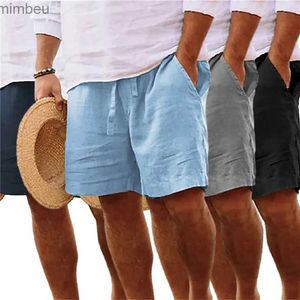 Shorts Masculinos Vintage Algodão Linho Cor Sólida Shorts Mens Primavera Verão Casual Solto Drstring Tie-Up Calça Curta Homens Lazer Mar Side Shorts 240226