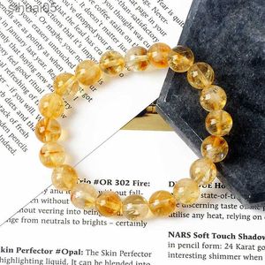 Bärade 5A Citrine Stone of Wealth Armband Men Yellow Creastly Positive Energy Pärlor Armband för kvinnor Energiläkande smycken Pulsera YQ240226