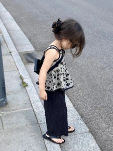 2024 sommer Südkoreanischen Kinder Baby Mädchen 2PCS Kleidung Set Baumwolle Sling Top Moskito beweis Hosen Set Vorschule Mädchen set 240225