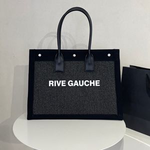 Designer Tote Bag Rive Gauche Shopping Bag Linen och läderhandväska Straw Letter Designer Tote Women's Underarm Shoulder Bag Beach Väskor