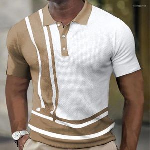 Polo da uomo Polo Camicia alla moda Stampa a righe Casual Bavero con bottoni Estate Manica corta Figura sottile Traspirante Routine