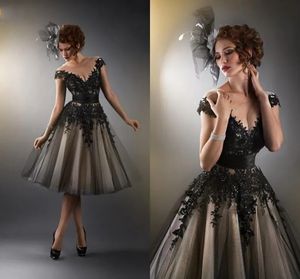 .Fascynowanie czystej sukni na ramionach Kolan Ball Długość kolan eleganckie sukienki na bal maturalne z aplikacjami wdzięczne mini koktajl vestido