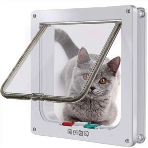 Cages Dog Cat Door with 4 Way Locking Cat Door Flap Screen Pet Gate Cats Flap Window Weatherproof Kitten Puppy Interior Exterior Doors