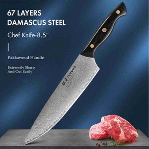 Кухонные ножи TURWHO 8,5-дюймовый профессиональный нож шеф-повара японские 67-слойные кухонные ножи из дамасской стали с лезвием супер острых кулинарных ножей Gyuto Q240226