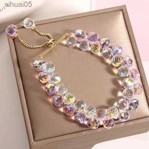 Beaded Fashion Pink Shiny Stone Beads Adjustable Bracelets for Child Girls New Artificial Austria Crystal Bracelet Daily Party Jewelry YQ240226