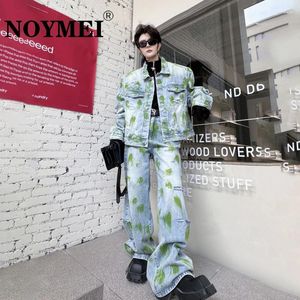 Men's Tracksuits NOYMEI Painting Craft Hole Design Denim Jacket Pants 2024 Spring Two Pieces Set Trendy All-match WA3822