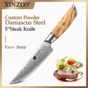 Кухонные ножи XINZUO 5-дюймовый нож для стейка 73 слоя порошковой стали с сердечником из дамасской стали Высококачественные кухонные режущие инструменты с ручкой из оливкового дерева Q240226