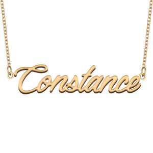 Colar com nome de Constance, pingente de placa de identificação personalizada para mulheres, meninas, presente de aniversário, crianças, melhores amigos, joias banhadas a ouro 18k, aço inoxidável