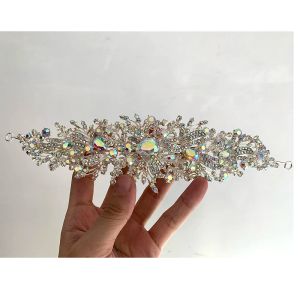 Necklaces White Ab Crystal Women Wedding Head Dress Floral Diamante Bridal Hair Comb for Bride Jewelry Party Prom Accessories