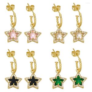 Dangle Earrings Cute Pink Crystal Star For Women Girls Copper Gold Plated Beads Hoops CZ Fashion Jewelry Ersz99