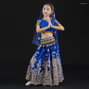 Bühnenkleidung Kinder Bauchtanz Kostüm Set 4 Teile/sätze Orientalisches Xinjiang Kleid Mädchen Kleidung Bollywood Kinderkleider