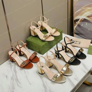 High heel gg sandals designer womens Leather Mid Heels women Horsebit sandal Ankle Buckle Rubber Sole Mules heeled high Summer Beach Sexy luxury Wedding Shoes