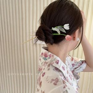 ヘアクリップヴィンテージチャイニーズスタイルのヘアピンスティックフォーレディースメタルグレーズフォークフラワープラントチョップスティックジュエリークリップ2024