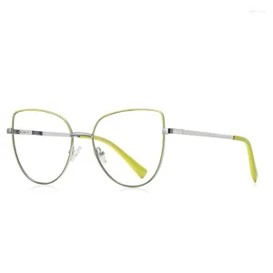 Óculos de sol quadros 55mm lente clara azul filtro de luz óculos para mulheres armação de metal rosa olho de gato 3081
