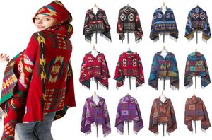 Kvinnor Bohemian Collar Plaid Hooded Filt Cape Cloak Poncho Fashion Wool Blend Winter Outwear Shawl Scarf Dda7558424638