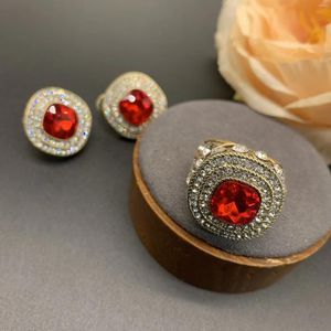 Stud Earrings Vintage Zirconia Red Stone For Women Jewelry Runway Party T Show Fancy Trendy Boho INS Japan Korea