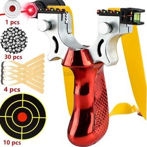 Hunting Slingshots Laser Assisted Slingsshot with 10 Styles Fast Pressure Aiming Slingshot for Outdoor Shooting Flat Rubber Band and Steel Ball Set YQ240226