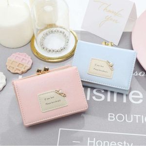Fashion Cute Pearl Wallet Simple PU Leather Hasp Three Fold Coin Purse Card Holder For Women Girl Student Slim Coin Pocket New