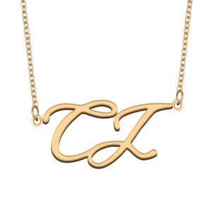 CJ Name Necklace Custom Nameplate Pendant for Women Girls Birthday Gift Kids Best Friends Jewelry 18k Gold Plated Stainless Steel