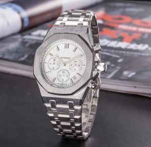 AP ALL DIAL WORK AUTOMATIC MEN WATCHES LUXURY FASHION MENSフルスチールバンドクォーツムーブメントクロックゴールドシルバーレジャーリスト3エアチサファイアカレンダー日