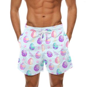 Calções masculinos 3d ovos de páscoa impressão bolso primavera troncos de natação verão praia calças curtas roupas banho maiôs domingo