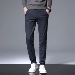 Byxor 2022 Casual Pants Men Stretch Slim Classic Pants Men Black Blue Cotton Autumn Winter Abrousers Dress Korean Male Business