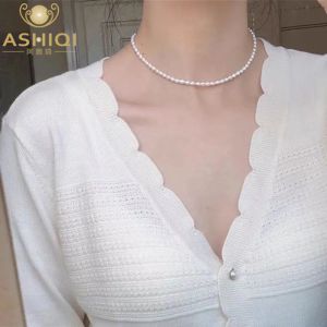 Halsketten Ashiq Real Mini natürlicher Süßwasserperlen Halskette Sterling Sier Schmuck für Kinder Kinder Mädchen Schönes Geschenk für das neue Jahr