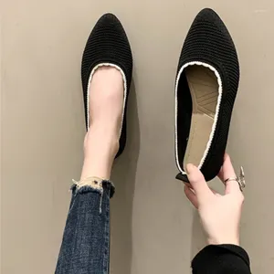 Dress Shoes For Women 2024 Brand Round Head Women's Flats Breathable Outdoor Loafers Solid Knitted Ladies Casual Flat