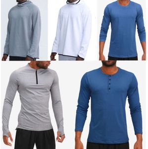 Lululemen Men Men Outfit Hoodies T Shirts Yoga Hoody Tshirt Lulu Sports Raising Hips Wear Elastic Fitness Tight