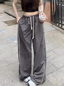 Women's Pants Deeptown Hippie Kpop Grey Parachute Women Gorpcore Side Striped Oversize Sweatpants Korean Style Wide Leg Baggy Trousers