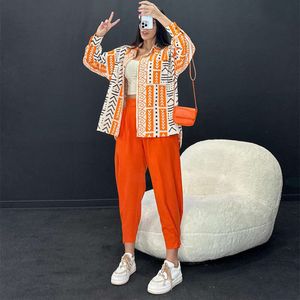 Completo casual, vestibilità ampia, camicia a maniche lunghe da donna oversize alla moda, pantaloni Harun allacciati alla caviglia, set in due pezzi in cotone e lino