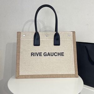 2024 Designer Tote Bag Rive Gauche Shoppingväska Linne och läderhandväska Straw Letter Designer Tote Womens Underarm Shoulder Bag Beach Påsar